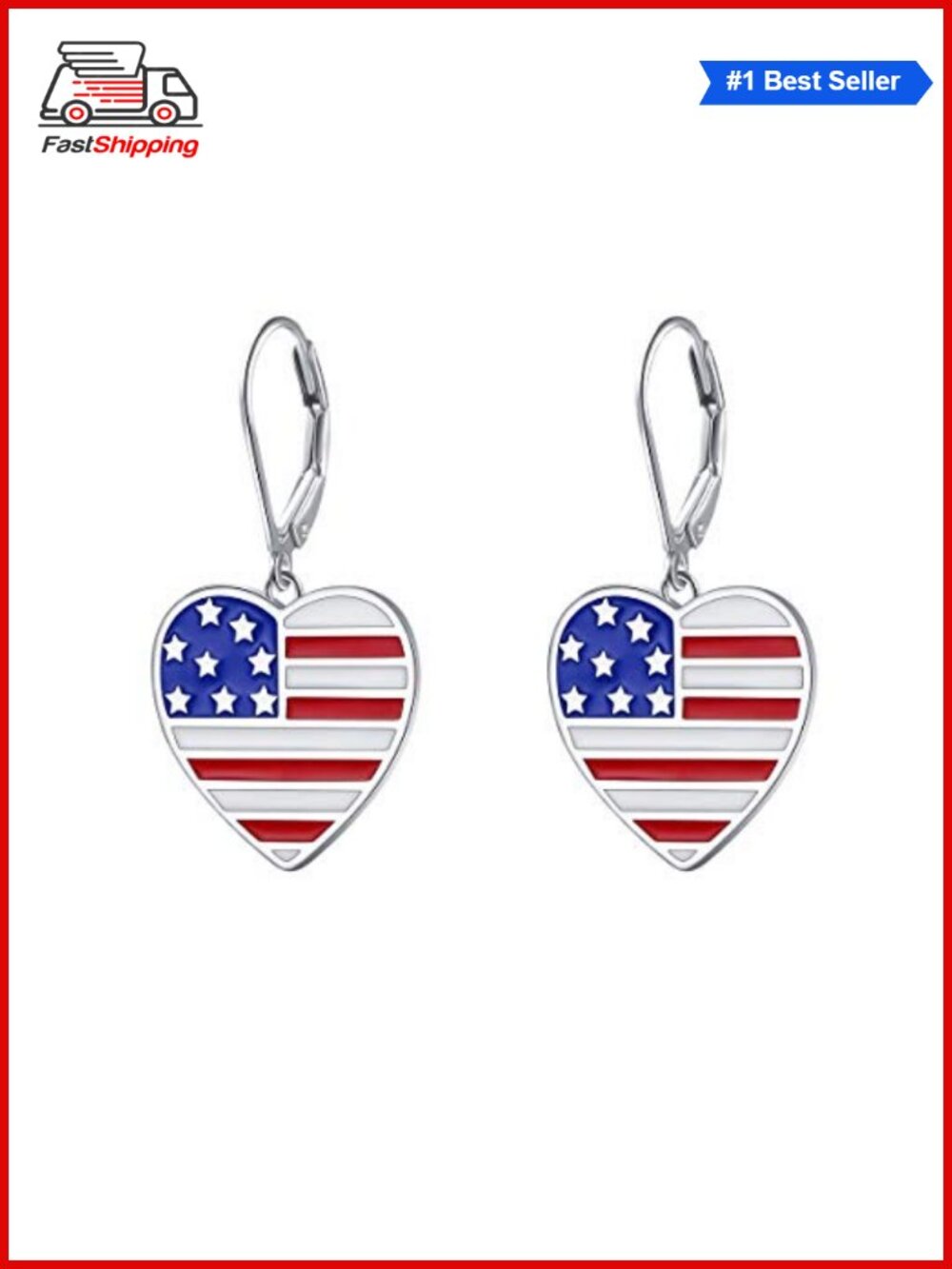 ✨ S925 Sterling Silver Heart Dangle Drop Earrings for Women Patriotic Jewelry